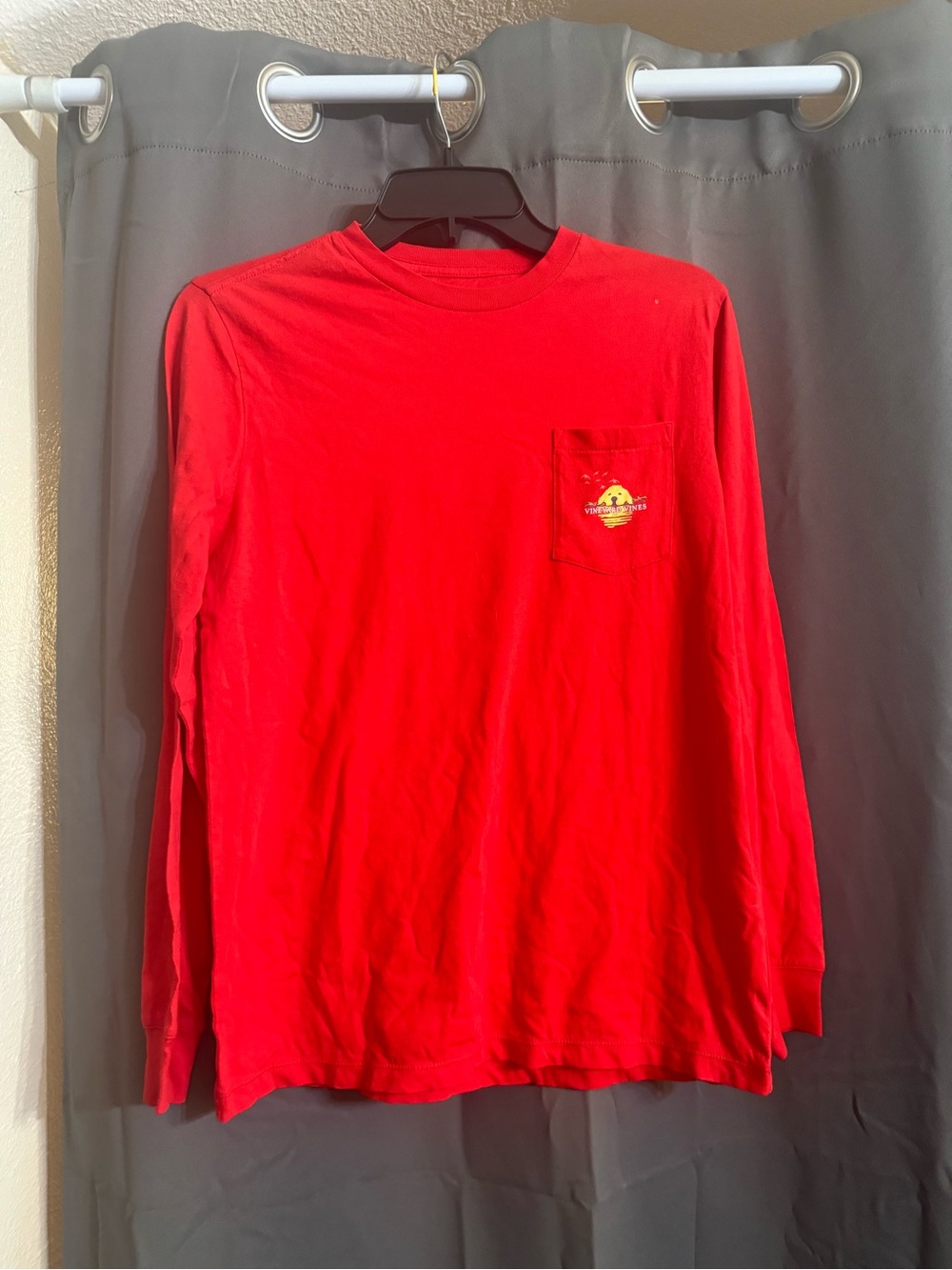 Vineyard Vines Red Long-Sleeve Pocket Tee with Chest Logo